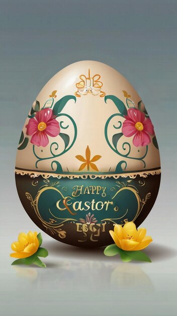 a large easter egg with flowers and a picture of a bunny on it Beautiful easter background with col