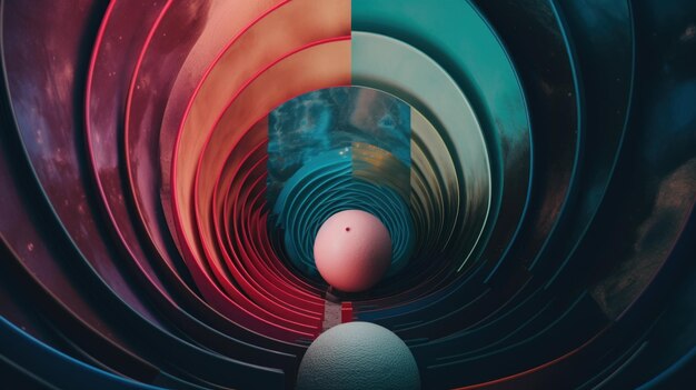 A large egg sitting inside of a colorful tunnel Generative AI image