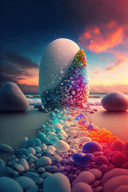 Large egg sitting on top of a sandy beach generative ai