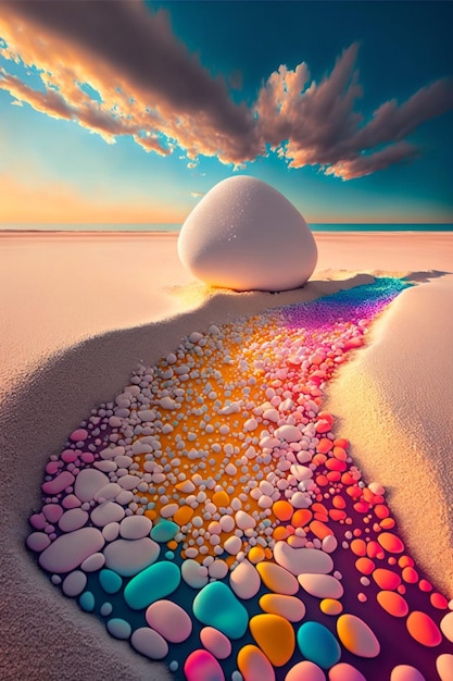 Large egg sitting on top of a sandy beach generative ai