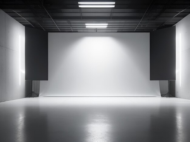 Large Empty Dark Room with Concrete Floor and Big Windows Industrial Elegance