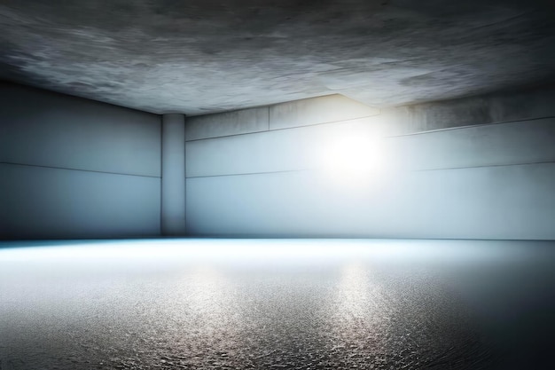 Large empty modern concrete room with indirect light