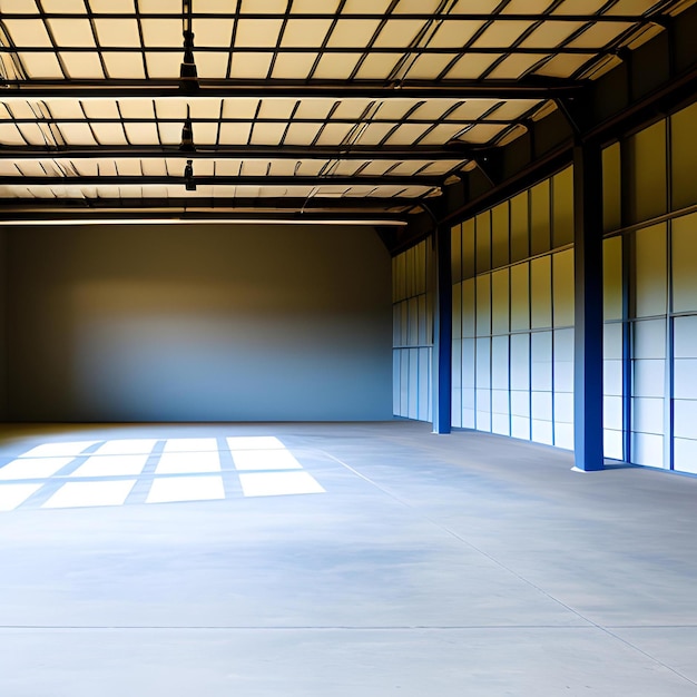 Photo a large empty room with blue walls and white walls.