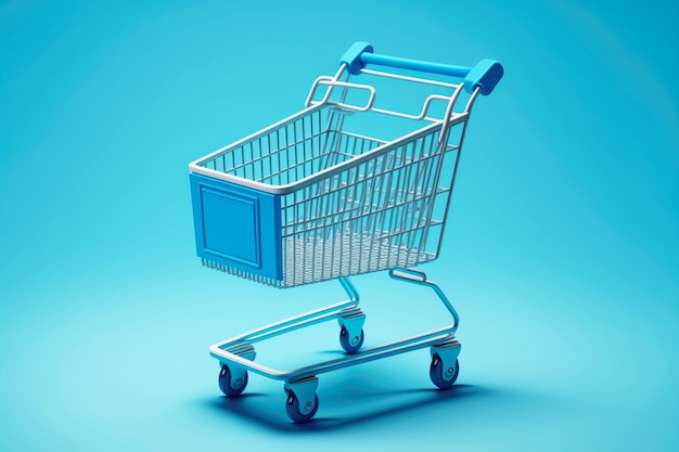 Large empty shopping cart on blue background