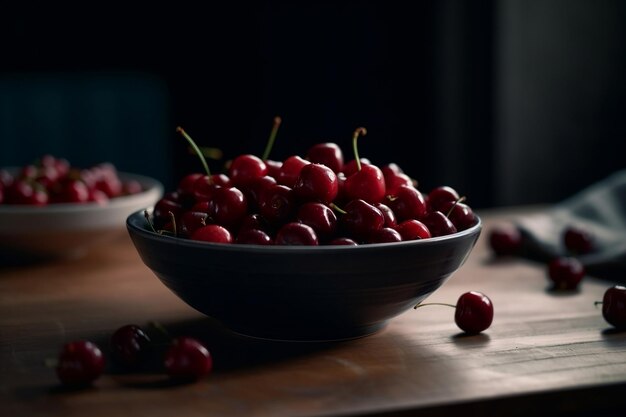 Large Empty Tabletop with a Bowl of Grapes Generative AI