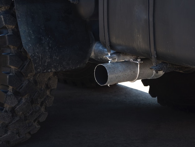 Large exhaust pipe of a military vehicle.