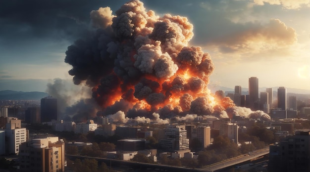 A large explosion in a city Big explosion in a city