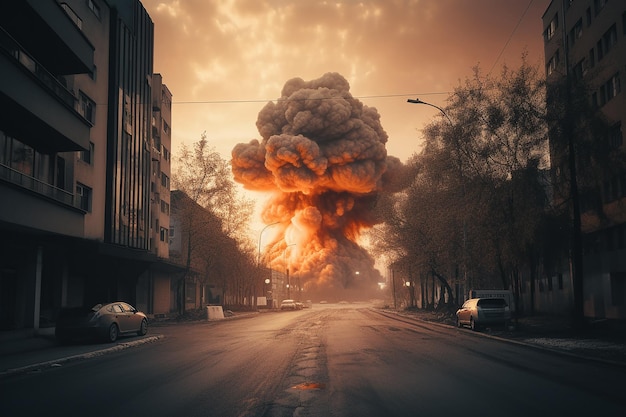 A large explosion in the middle of a street