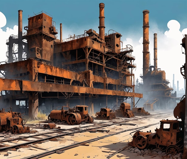 a large factory with lots of rusty machinery