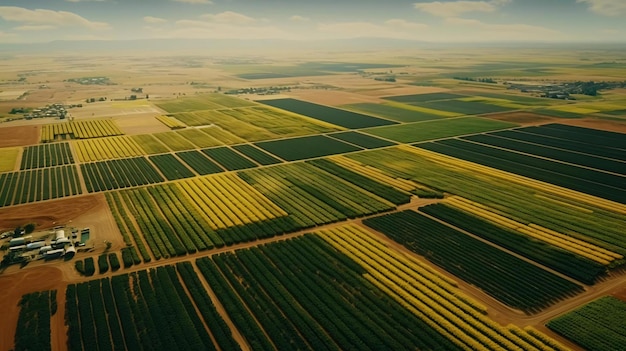 A large field with many rows of crops