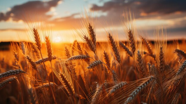 Large field with straw bales sunset