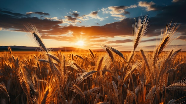 Large field with straw bales sunset