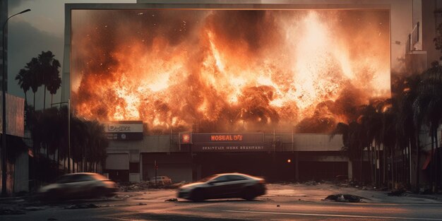 A large fire is raging through a building generative ai image