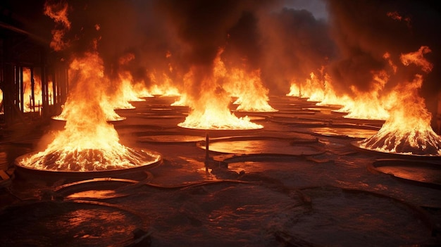 a large fire pit with lots of fire coming out of it