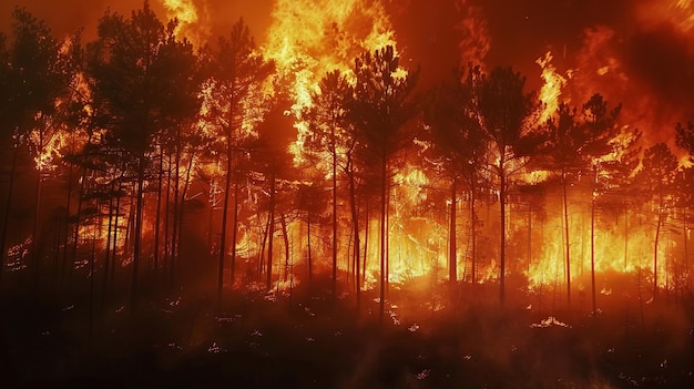 Large flames of forest fire Ecological catastrophy