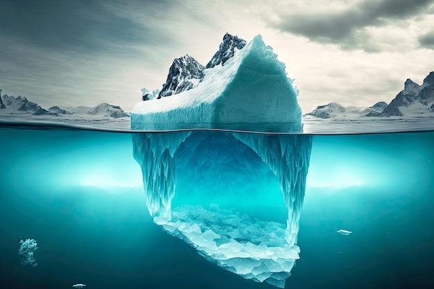 Large floating iceberg with melted underwater part