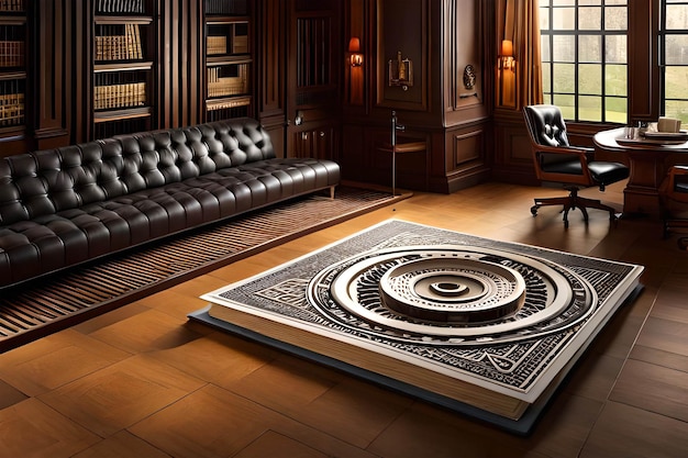 A large floor rug with a book on it that says'the book of life'on it