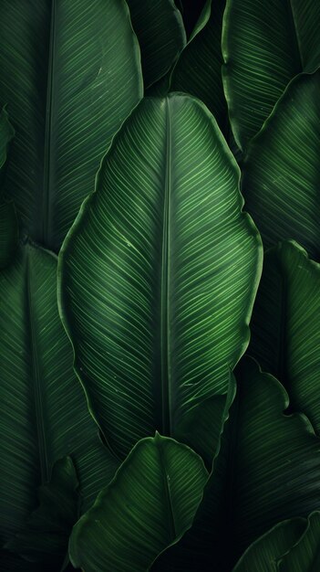 Large foliage of tropical leaf with dark green print