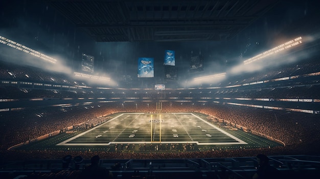 Photo large football stadium at night with lightsgenerative ai