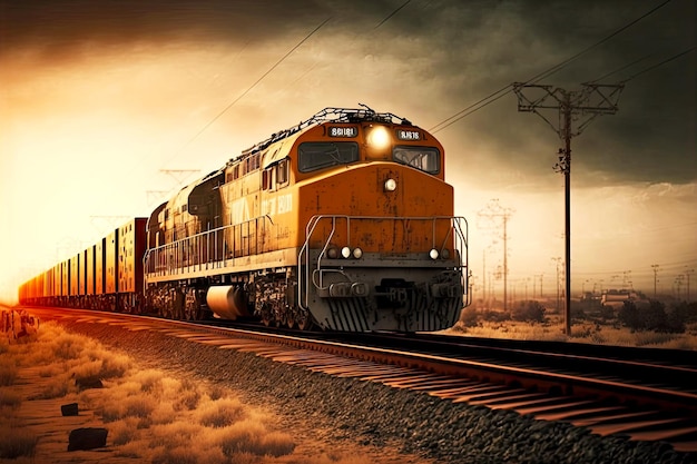 Photo large freight train carrying goods railway transport