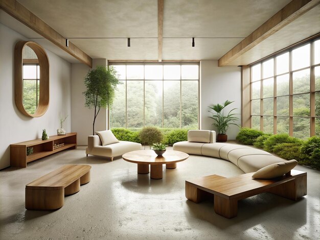 large furniture on living room floor in the style of organic nature inspired forms