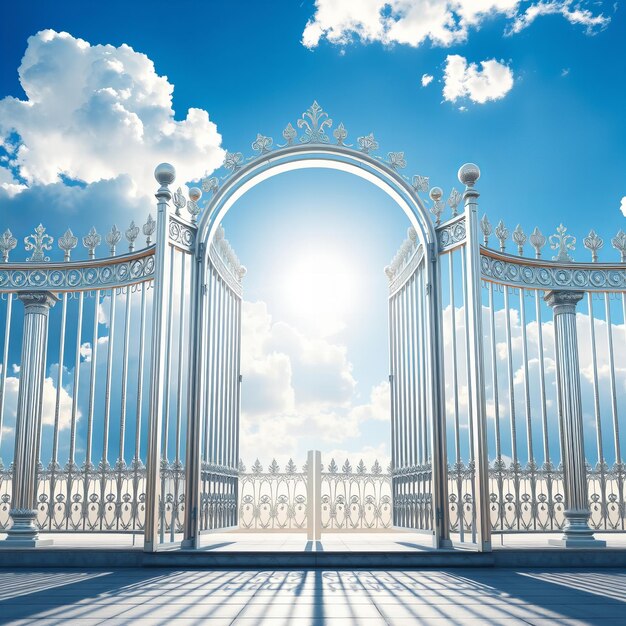 Pearly gates of heaven with open silver gate | Premium AI