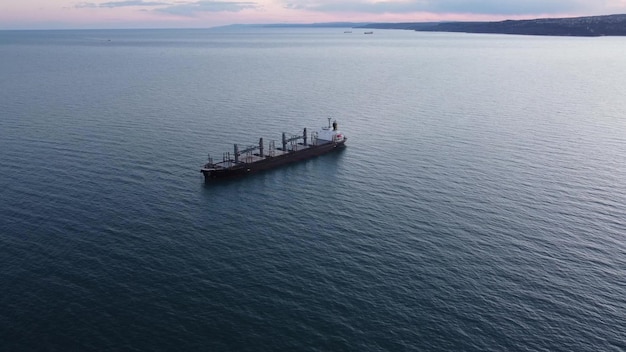 Large general cargo ship tanker bulk carrier aerial view