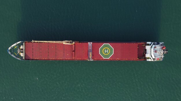 Large general cargo ship tanker bulk carrier aerial view