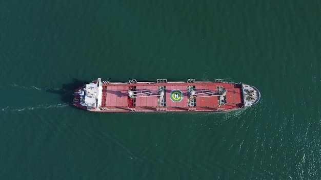 Large general cargo ship tanker bulk carrier aerial view