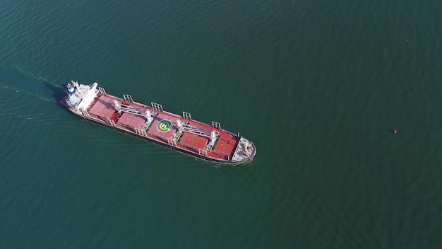 Large general cargo ship tanker bulk carrier aerial view