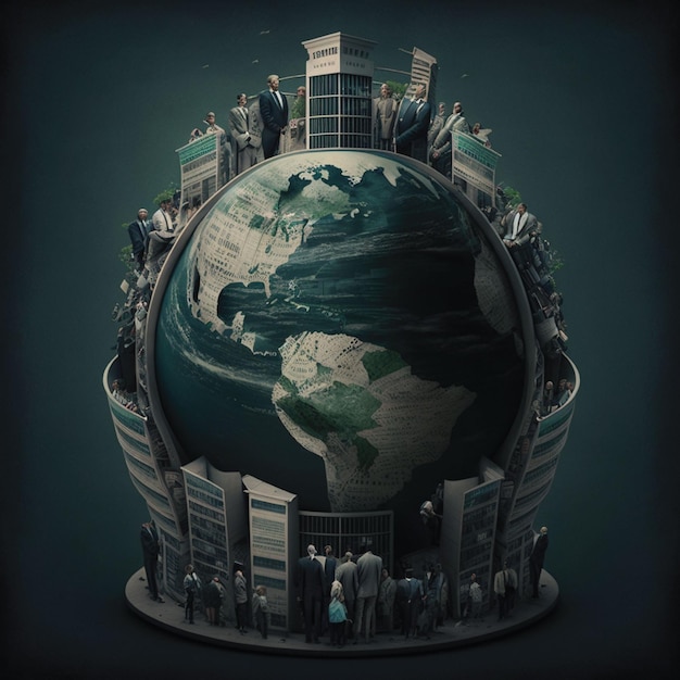 A large globe with a large green planet on it that says the word on it