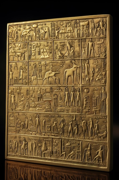 A large gold plaque with a picture of a deer and the words " egyptian " on the bottom.