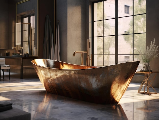 Photo a large gold tub in a bathroom