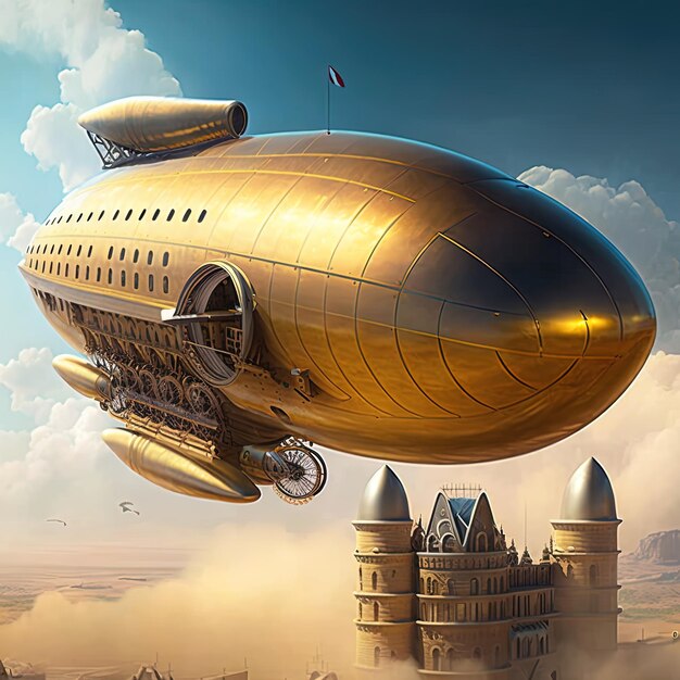 a large golden airship with the words  big  on the side