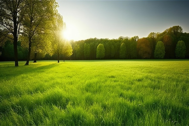 A large grassy area with the sun