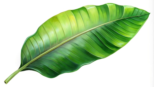 a large green banana leaf isolated on white background