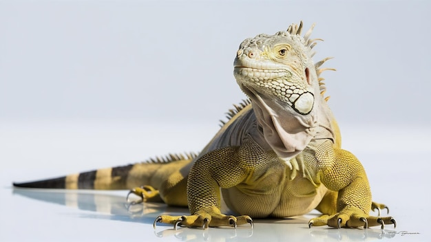 Large green iguana isolated on a white background