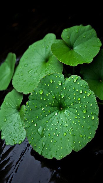 Photo a large green leaf with water drops on it