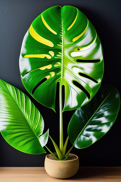 Photo large green leaves of monstera or splitleaf philodendron monstera deliciosa the tropical foliage