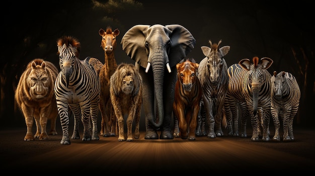 アフリカのサファリ 野生動物の群れ