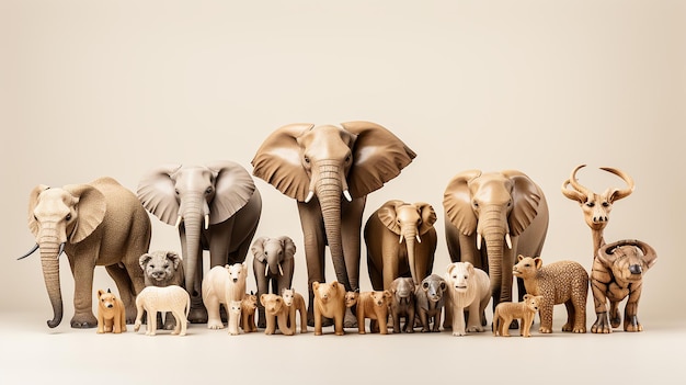 Large group of African fauna safari wildlife animals generative ai