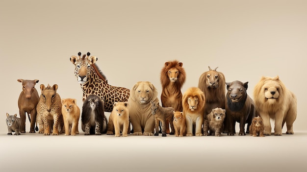 Large group of African fauna safari wildlife animals generative ai