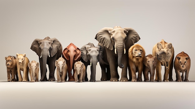 Large group of African fauna safari wildlife animals generative ai