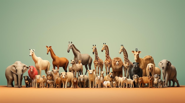 Large group of African fauna safari wildlife animals generative ai