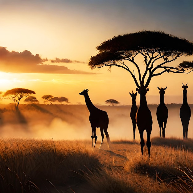 Large group of African safari animals