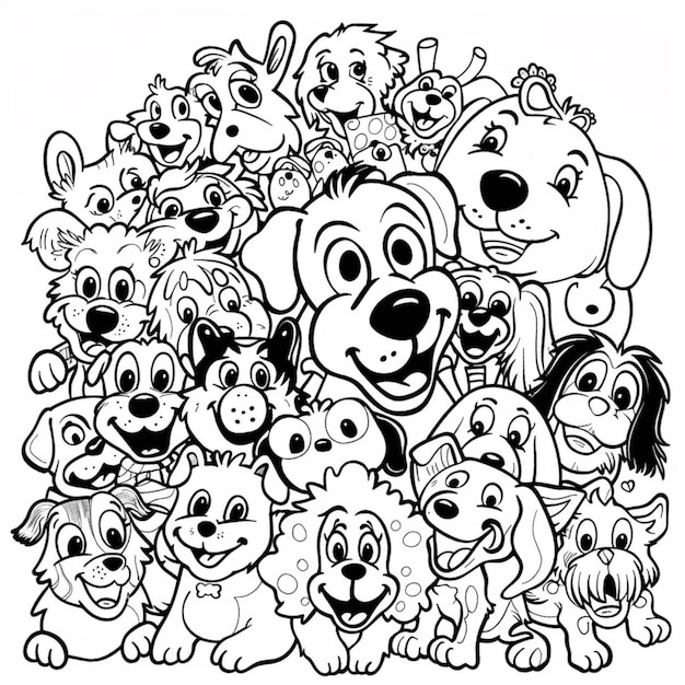 a large group of cartoon dogs with faces and noses generative ai