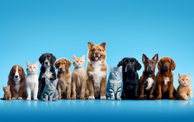 Large Group of Cats and Dogs Looking at the Camera