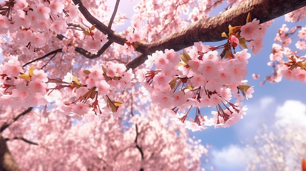 ソメイヨシノにぶら下がる桜の大群 生成AI