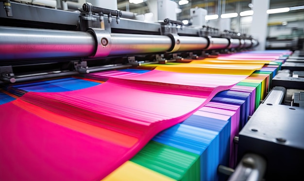 A large group of colored paper on a machine