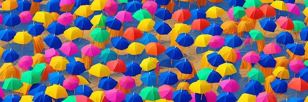 Foto un folto gruppo di ombrelli colorati viene esposto in mezzo alla folla.